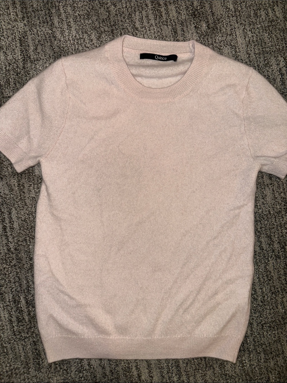 Quince 100% Cashmere Baby Pink Short-Sleeve Crewneck Sweater